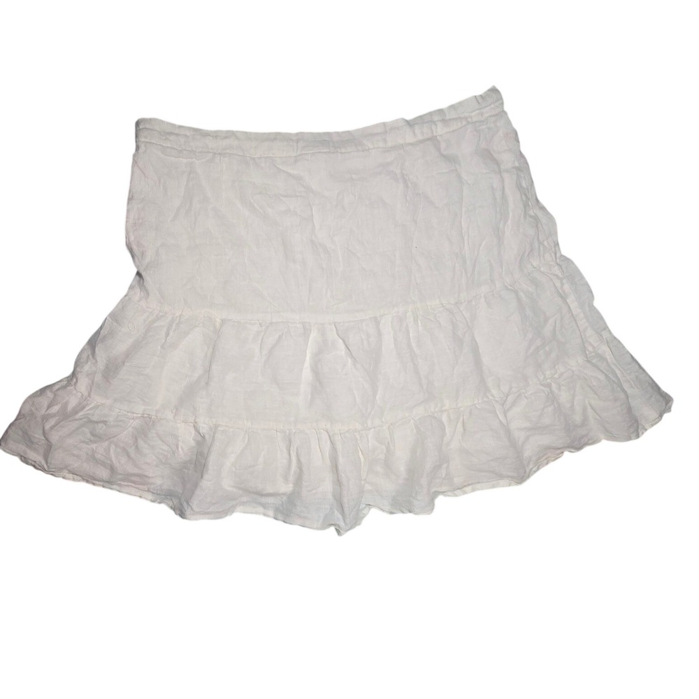 Gap White 100% Linen Tiered Ruffle Mini Skirt Side Zip Size 16 Summer 2005